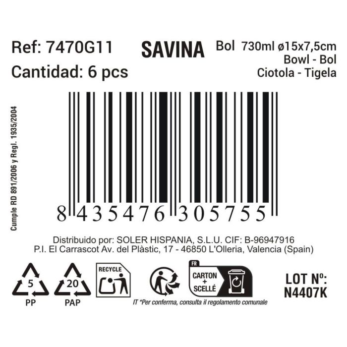 La Mediterranea Bol Savina 730 ml Ø 15 x 7.5 cm Md 1