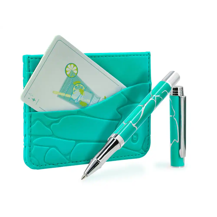 Belius Cocktails Mojito Bolígrafo y Cartera de Aluminio Verde Plateado con Relieve, Tinta Azul, Caja Diseño 7