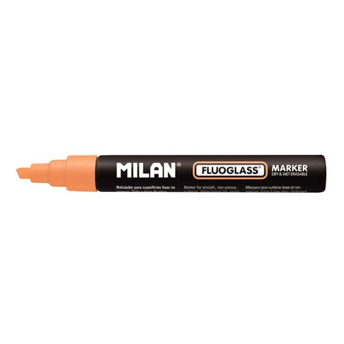 Milán Rotulador Borrable Fluoglass 2 Punta Biselada 2-4mm Naranja para Superficies Lisas Milán Rotulador Borrable Fluoglass 2 Punta Biselada 2-4mm Naranja para Superficies Lisas