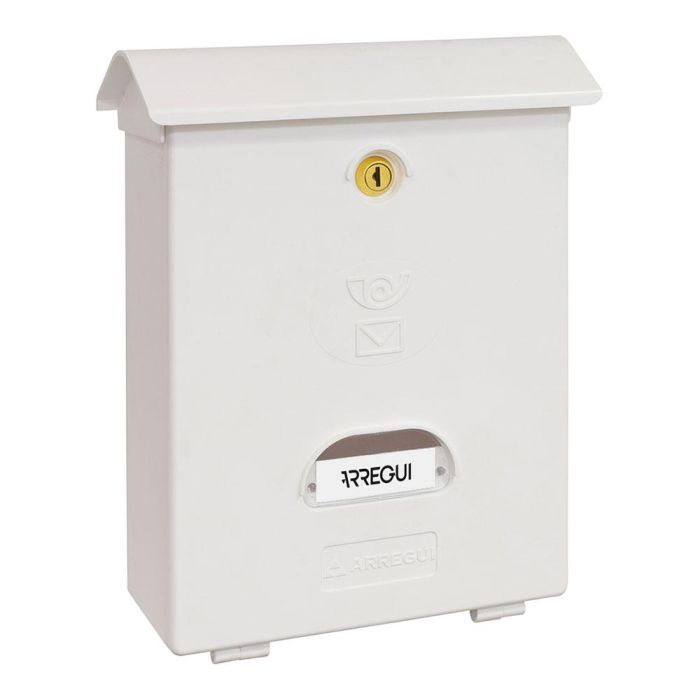 Arregui Buzón Exterior Classic de Poliestireno Blanco, Mediano (A4) 27x11x34.6cm, con Tapa Protectora para Zonas Costeras