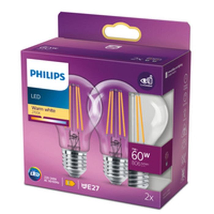 Bombilla LED Philips Classic 60 W Blanco E E27 (2700 K) (2 Unidades) 3