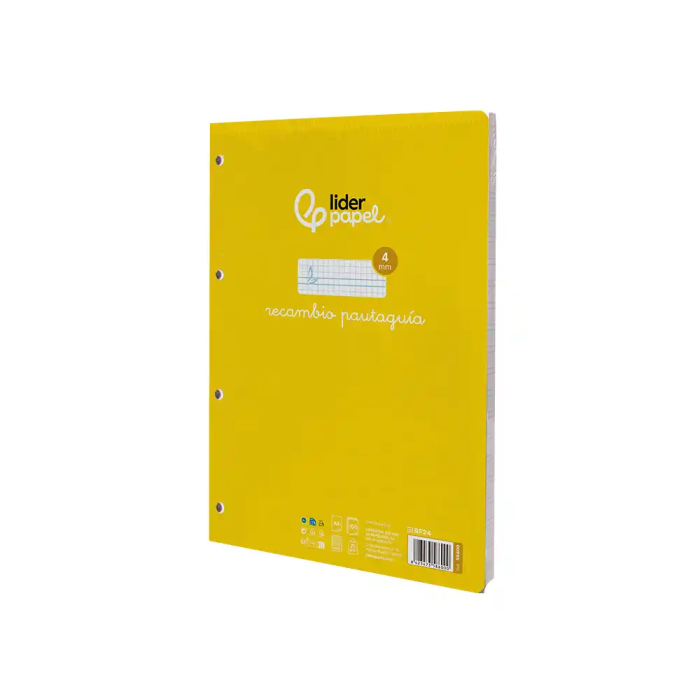 Liderpapel Recambio A4 Pautado Guía 100 Hojas 75gr Cuadriculado Pautado 4mm Con Margen 4 Taladros 3