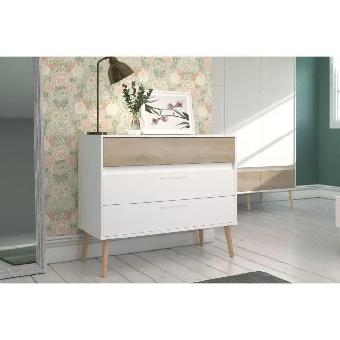 Parisot Cómoda AALBORG3500CO3T 3 cajones Blanco Estilo escandinavo 90,8 x 40 x 77,5 cm 1
