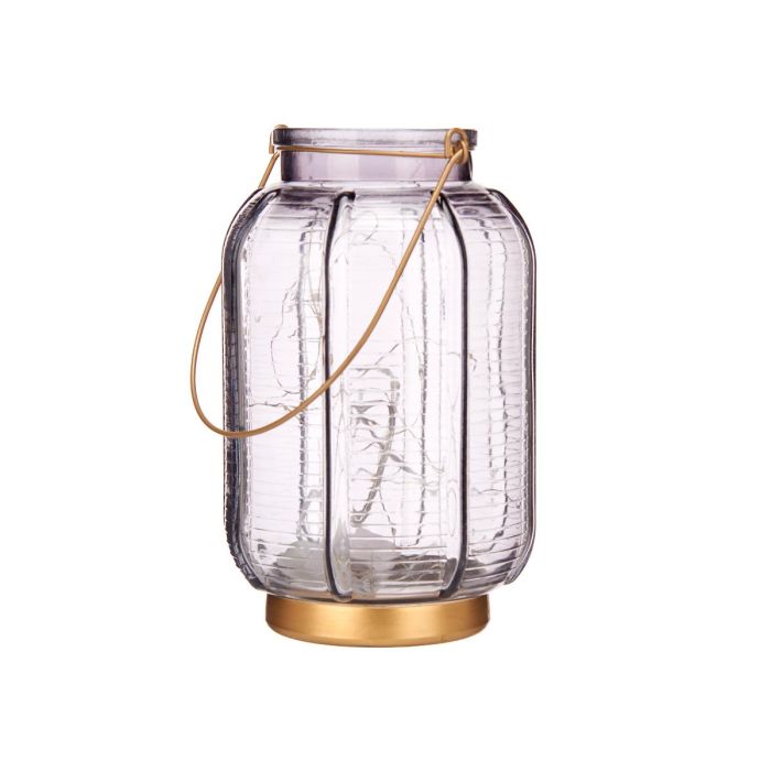 Farol LED Giftdecor Antracita 14x22x14 cm, Vidrio, Gris/Oro, 20 LED (6 Unidades) 1