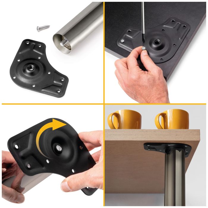 Emuca Lote de 4 patas para mesa, diámetro 60mm, H 710mm, Acero, Níquel satinado 7