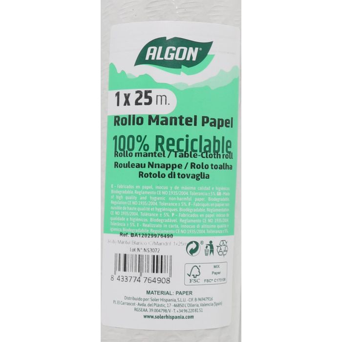 Mantel blanco en rollo con mandril 1x25 - Algon (9 Unidades) 4 Mantel blanco en rollo con mandril 1x25 - Algon (9 Unidades) 4