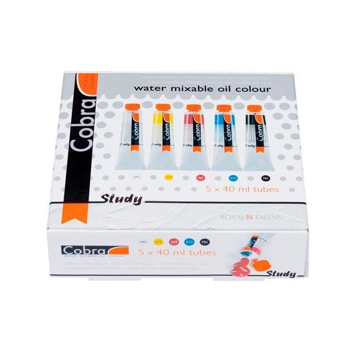 Talens Cobra Study Set Estuche 5 Tubos de 40 mL Pintura al Óleo Miscible con Agua - Blanco, Amarillo, Magenta, Cian, Negro Talens Cobra Study Set Estuche 5 Tubos de 40 mL Pintura al Óleo Miscible con Agua - Blanco, Amarillo, Magenta, Cian, Negro