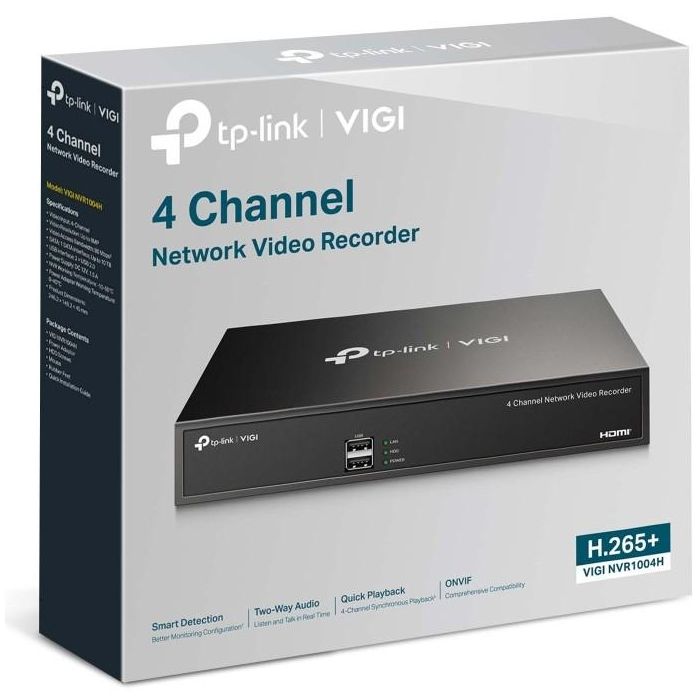TP-Link VIGI NVR1004H Grabador de Video en Red 4 Canales, Grabación 4K 8MP H.265+, Soporta hasta 10TB SATA, Ancho de Banda 80Mbps 3