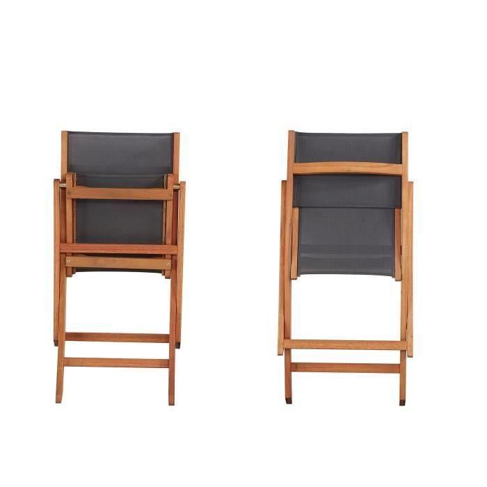 Conjunto de 2 sillas de madera de acacia FSC y textilene - Gris 1 Conjunto de 2 sillas de madera de acacia FSC y textilene - Gris 1