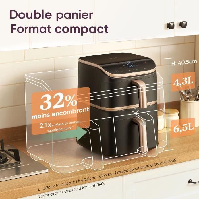 Freidora sin aceite COSORI - Turbo Tower Pro Smart - Capacidad de 10,8 L - 2 depósitos - 7 programas - 2630 W - Color negro 3 Freidora sin aceite COSORI - Turbo Tower Pro Smart - Capacidad de 10,8 L - 2 depósitos - 7 programas - 2630 W - Color negro 3