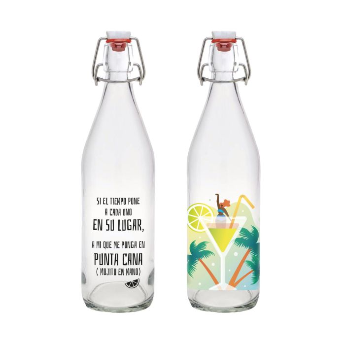 Botella de Vidrio Decorada con Chistes 1L - La Me by Inde (12 Unidades) 6