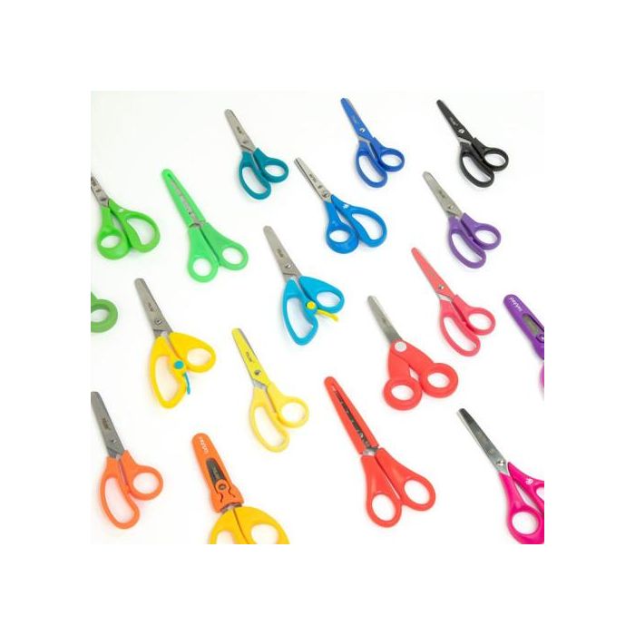 Milan 1439620 Caja expositora 20 tijeras para zurdos mango plástico acero inoxidable colores surtidos 14 cm 3