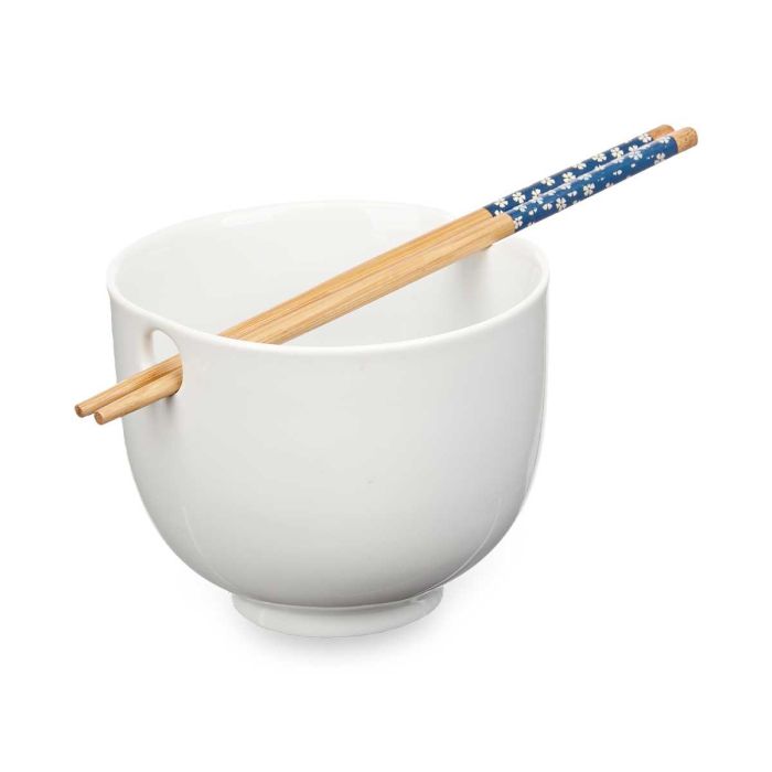 Kinvara Bowl Porcelana Asiatico Blanco con Palillos de Bambu 24 x 13 x 10.7 cm (Set de 12)