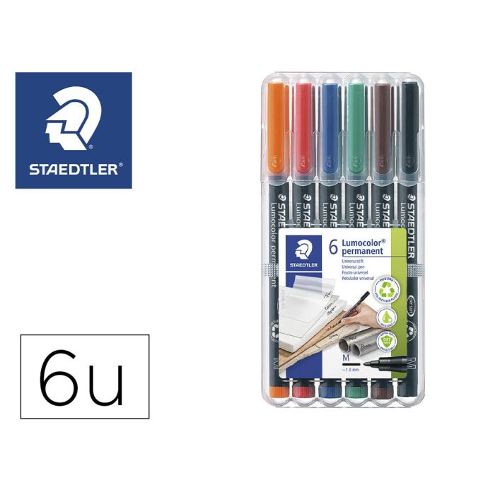 Rotulador Staedtler Lumocolor Retroproyeccion Punta De Fibra Permanente 317 Wp Estuche 6 Colores Punta Media