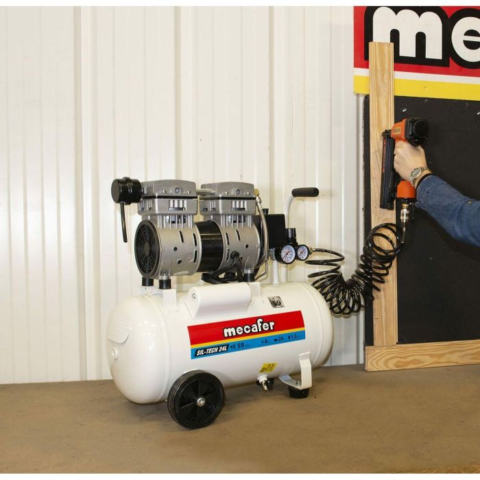 Mecafer Compresor Silencioso 24 Litros, 1 HP (750W), 8 Bar Max, 59 dB (a 4m) Ruido, Culata Doble Lubricada 5