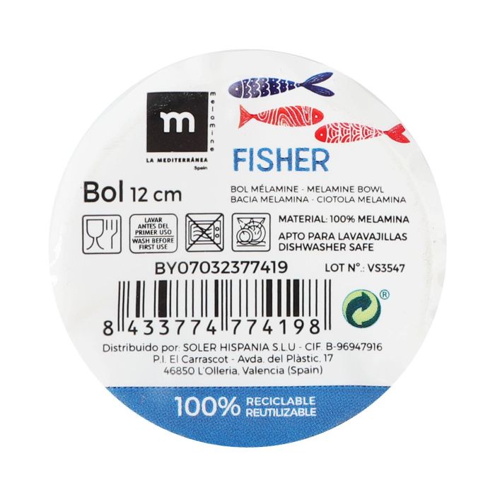 Bol de melamina Fisher 12 cm - La Mediterranea (24 Unidades) 1 Bol de melamina Fisher 12 cm - La Mediterranea (24 Unidades) 1