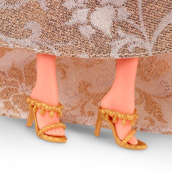 Barbie Jbh95 Muñeca Holiday Rubia Vestido Plateado y Dorado con Flores, Incluye Soporte y Certificado de Autenticidad 4