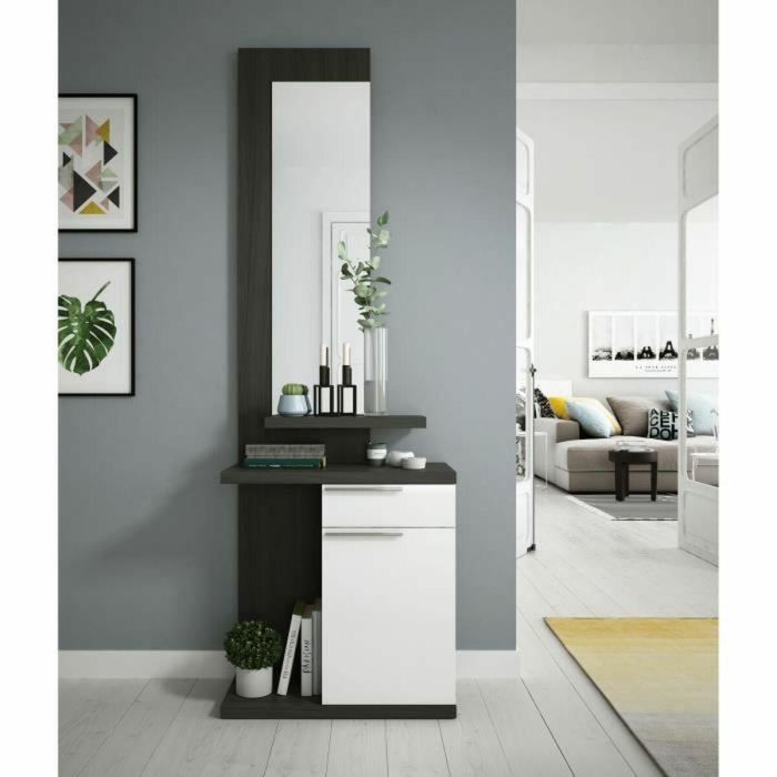 Mueble de entrada - Blanco Brillo y Gris Ceniza - KENDRA 5