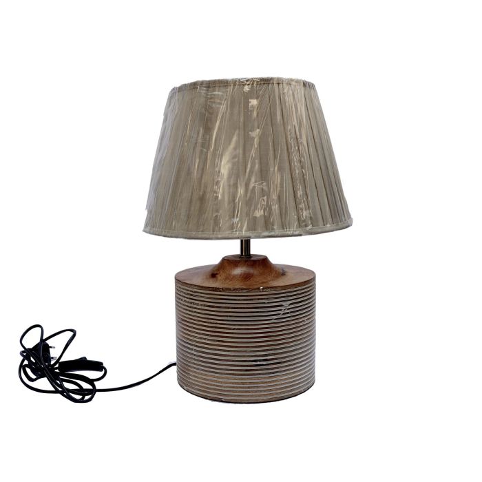 DKD Home Decor Lámpara de Sobremesa Tradicional Madera Mango y Algodón Natural E27 50W 30x30x41 cm