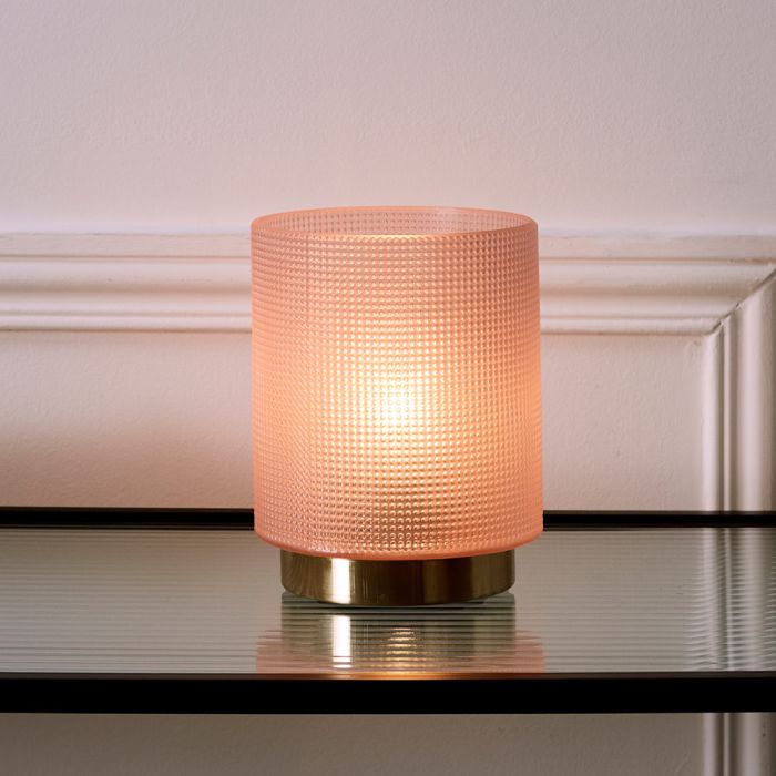 Lámpara de mesa de cristal en relieve rosa 1