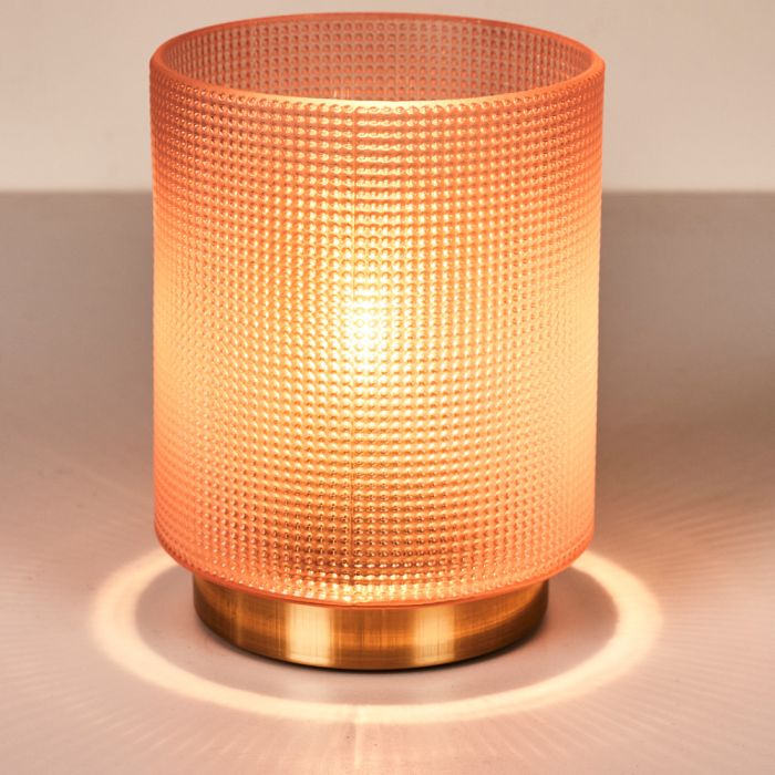 Lámpara de mesa de cristal en relieve rosa 3