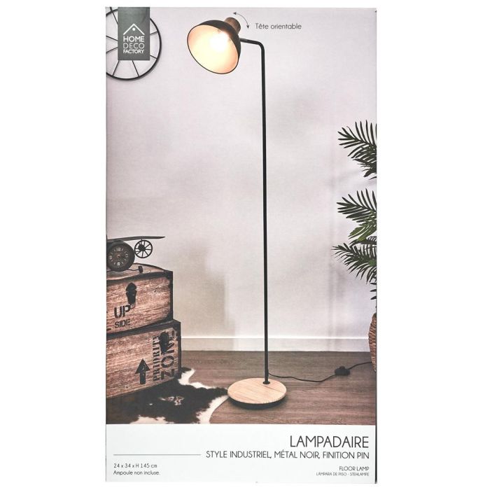 Lámpara Pie Metal Negro Madera Home Deco Factory 2