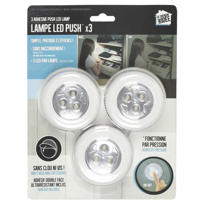 Lampara 3 led con pulsador adhesivo x3