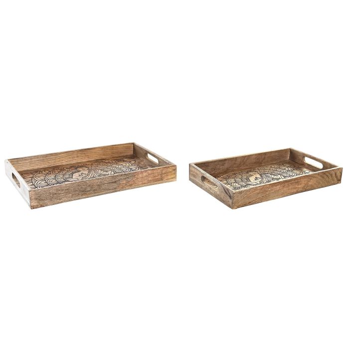 Bandeja Oriental DKD Home Decor Marron Marron Oscuro 27.5 x 7.5 x 43 cm Set de 2 1