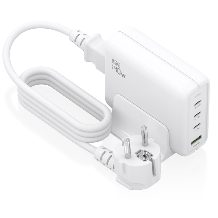 AISENS Cargador Sobremesa GaN 140W, 3x USB-C PD3.1 QC4.0 QC5.0, 1x USB-A QC3.0, Blanco
