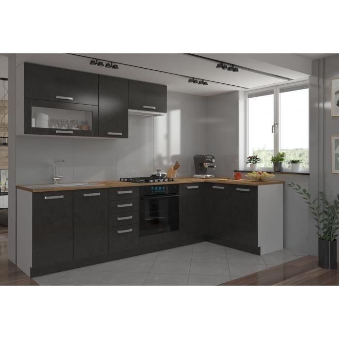 LASSEN Cocina de esquina completa 240x165 cm con encimera - Gris Matera 1 LASSEN Cocina de esquina completa 240x165 cm con encimera - Gris Matera 1
