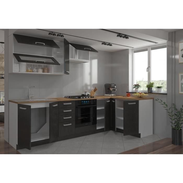 LASSEN Cocina de esquina completa 240x165 cm con encimera - Gris Matera 2 LASSEN Cocina de esquina completa 240x165 cm con encimera - Gris Matera 2