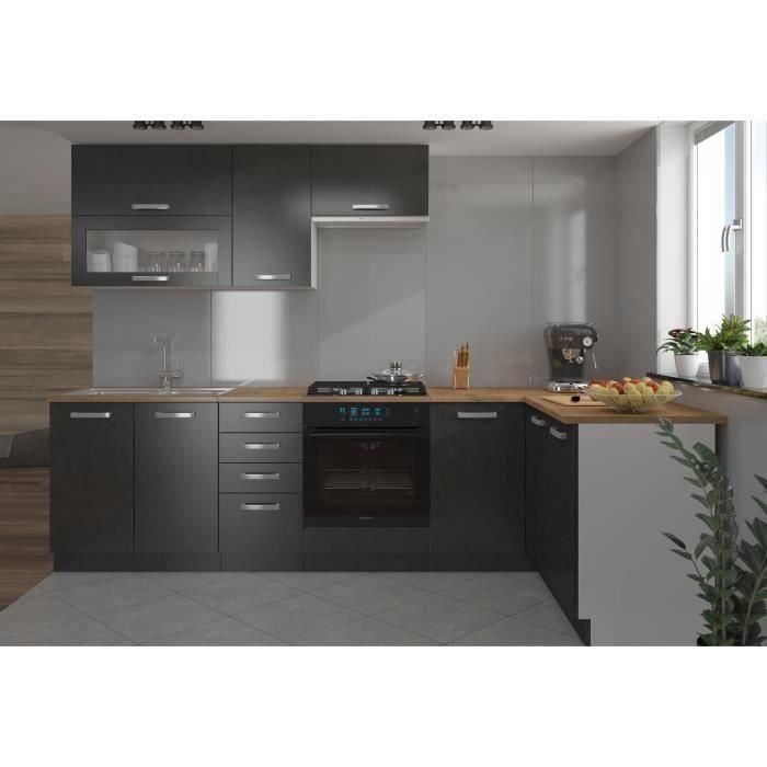 LASSEN Cocina de esquina completa 240x165 cm con encimera - Gris Matera LASSEN Cocina de esquina completa 240x165 cm con encimera - Gris Matera