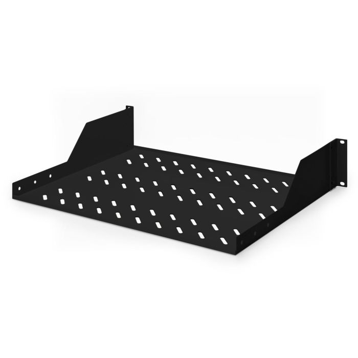 Digitus estante fijo 2U para racks de 450mm profundidad, acero negro (RAL 9005), 88x482x349 mm, hasta 25 kg, incluye fijaciones 4