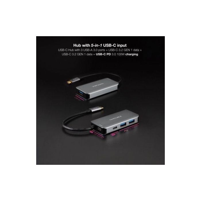 Nanocable 10.16.1005 Hub USB-C 3.2 Gen1 con 3 USB-A 3.0, 1 USB-C 3.2 Gen1 y 1 USB-C PD 100W Carga, Gris 15cm 2 Nanocable 10.16.1005 Hub USB-C 3.2 Gen1 con 3 USB-A 3.0, 1 USB-C 3.2 Gen1 y 1 USB-C PD 100W Carga, Gris 15cm 2