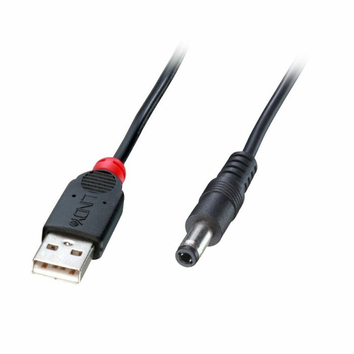 Lindy USB a Cable de Alimentación DC 2.1mm Interior / 5.5mm Exterior, 1.5m, Conector USB 2.0 Tipo A, 5V 3A, Negro