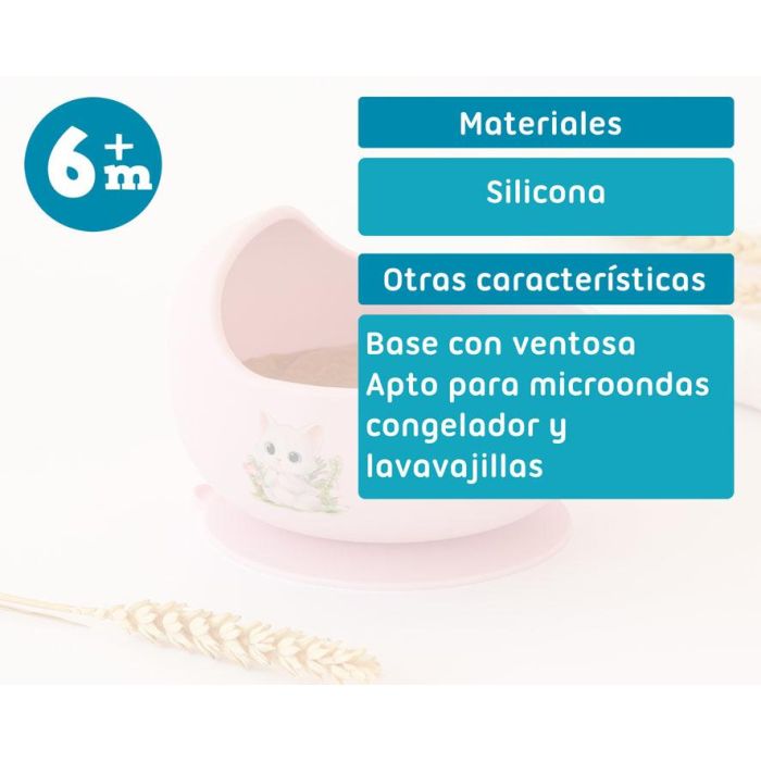KioKids Cuenco Silicona Bebé Antideslizante con Ventosa Rosa - Lovely Friends, Apto Microondas/Lavavajillas, +6 Meses, 100% Grado Alimenticio, BPA Free