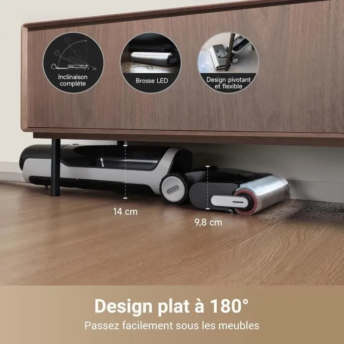 Dreame Aspiradora en seco y húmedo H14 Pro - Diseño plano 180° - Limpieza cepillo 60°C - Secado 5 min - 18 kPa