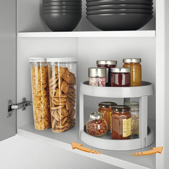 Metaltex Organizador giratorio Giro-2 para armarios de cocina, despensa o baño, 2 alturas Ø28 x 21 cm Gris 2