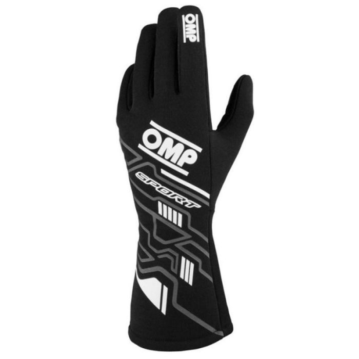 Omp IB0-0777-B01-076-L Guantes Deportivos Ignífugos My2025 FIA 8856-2018 Negro/Blanco Talla L