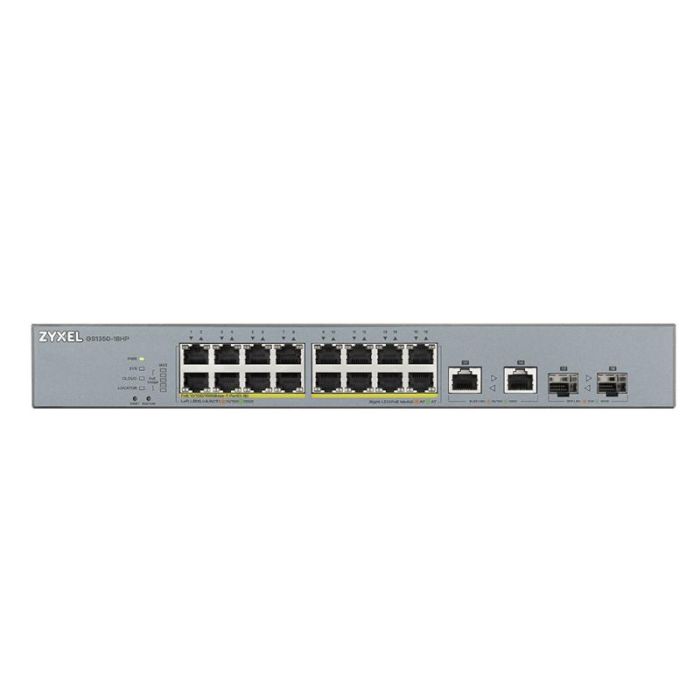 Zyxel GS1350-18HP-EU0101F Switch Gigabit PoE 16 Puertos 250W, 2 Puertos SFP, Rango Extendido 250m para Videovigilancia