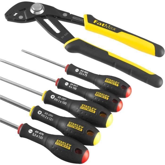 Juego de 6 Herramientas - - STANLEY FATMAX - FMHT0-62639 - Alicates Regleta con Bloqueo 250 mm + Destornillador Electricista + Phillips 1 Juego de 6 Herramientas - - STANLEY FATMAX - FMHT0-62639 - Alicates Regleta con Bloqueo 250 mm + Destornillador Electricista + Phillips 1