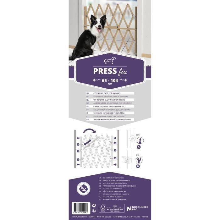 Barrera para animales de madera - NORDLINGER PRO - Press'Fix - Extensible 0,65-1,04m - Sin taladrar - Presión 2