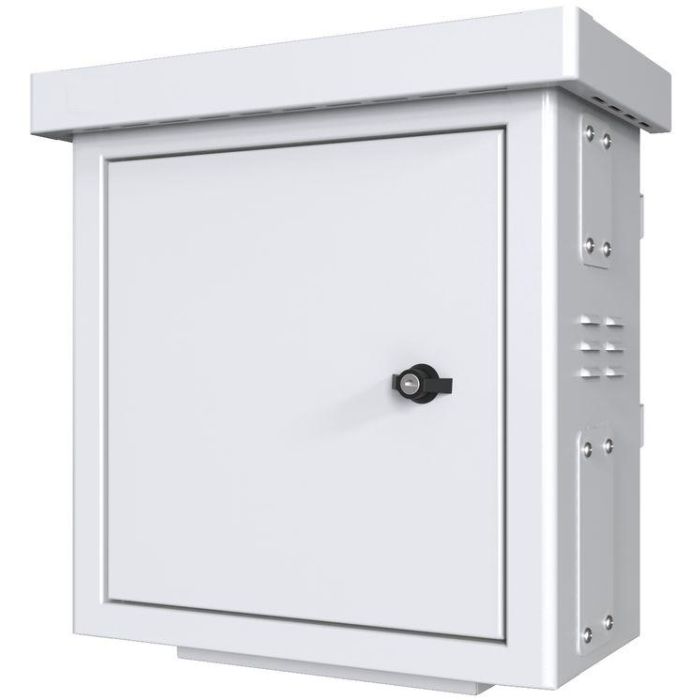 Lanview Armario CCTV Exterior Mini Radius para Poste 4 Cámaras, Doble Pared, Ventilador, Galvanizado RAL7035, 450x250x500mm 1