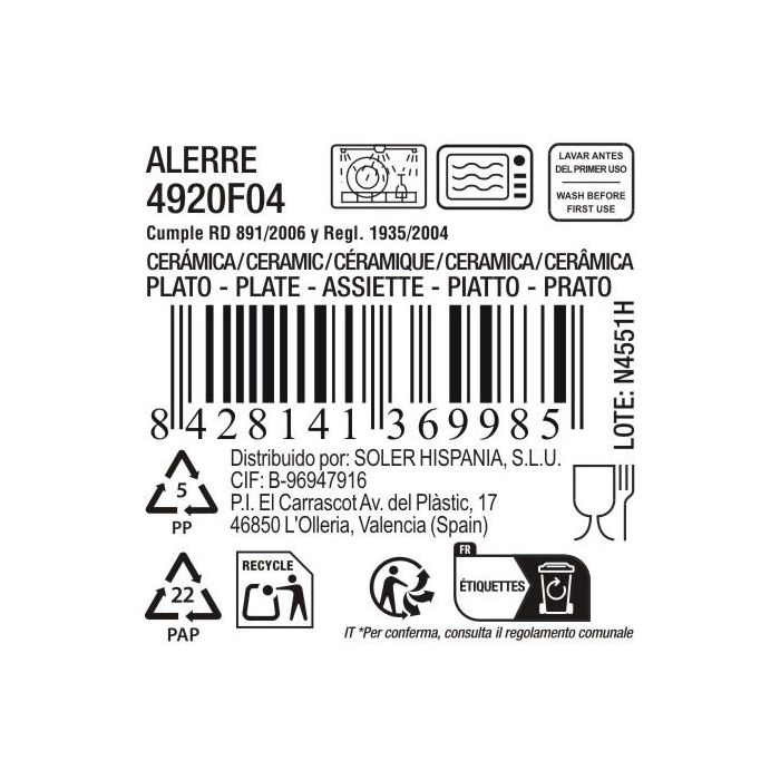La Mediterranea Plato 16 cm "Alerre" MD, Diámetro 16 cm, Peso 320 g, Plato de Pared (24 Unidades)