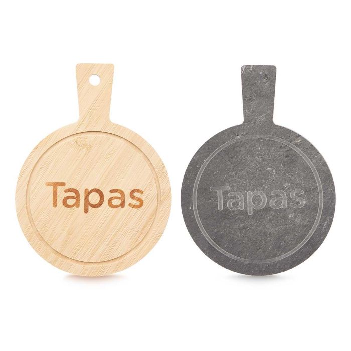 Kinvara Tabla Redonda Bambú y Pizarra para Tapas 14x19 cm (Set de 48)