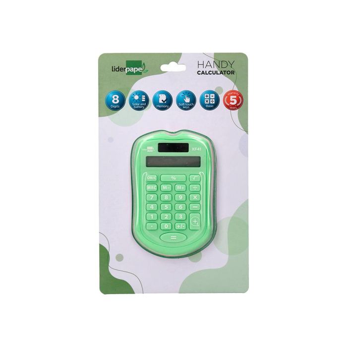 Calculadora Liderpapel Bolsillo Xf42 8 Digitos Solar Y Pilas Color Verde 94x59,5x10,5 mm 1