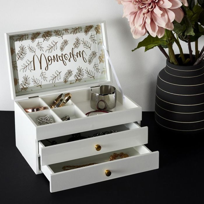 Home Deco Factory Joyero Pour Elle con 3 Plantas, 2 Cajones y Cristal Decorado en Tapa 24x16x13.5 cm 4 Home Deco Factory Joyero Pour Elle con 3 Plantas, 2 Cajones y Cristal Decorado en Tapa 24x16x13.5 cm 4