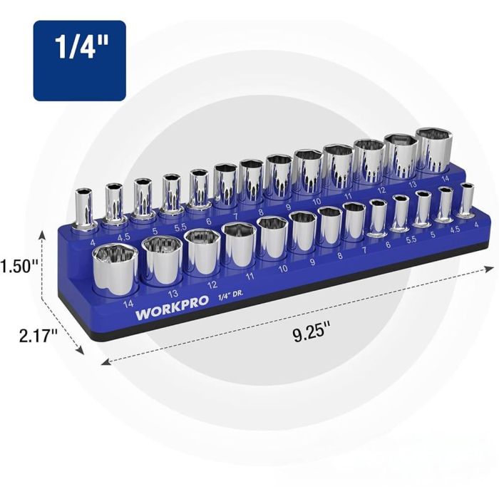 Workpro Organizador magnético vacío para vasos métricos 1/4" (4-14mm) para taller y herramientas 1