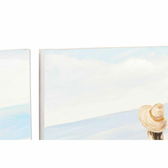 Lienzo DKD Home Decor Azul Blanco Marrón Beige Mujer Mediterráneo 90 x 4 x 120 cm (2 Unidades) 1
