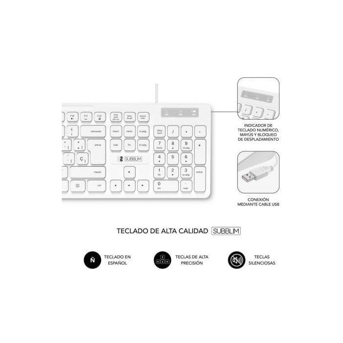 SUBBLIM Combo Business Slim Silencioso con cable USB Blanco 2